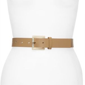 Halogen Square Buckle Leather Belt. SZ Medium. Color. Tan Safari